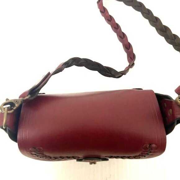 Halikarnas Leather Shoulder Bag Purse Red Removable Braided Strap Boho - Picture 8 of 9